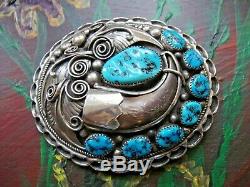 Vintage Old Pawn Turquoise & Faux Claw Sterling Silver Belt Buckle by Apachito