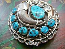 Vintage Old Pawn Turquoise & Faux Claw Sterling Silver Belt Buckle by Apachito