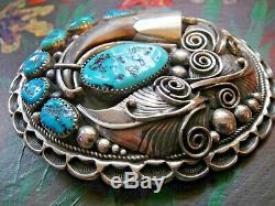 Vintage Old Pawn Turquoise & Faux Claw Sterling Silver Belt Buckle by Apachito