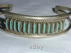 Vintage Old Pawn Zuni Sterling Petit Point Cuff Bracelet- Slim Wrist