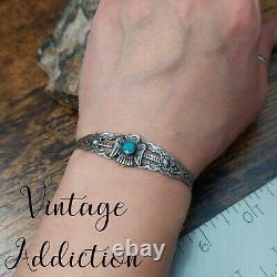 Vintage PACIFIC JEWELRY COMPANY Sterling Turquoise Thunderbird Cuff Bracelet
