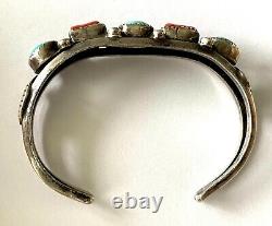 Vintage P. Smith Navajo Sterling 925 Turquoise Coral Ladies Bracelet Cuff Patina
