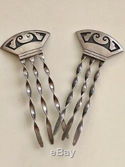 Vintage Pair Hopi Indian Silver Hair Stick Ornament Native American Signed