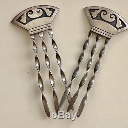 Vintage Pair Hopi Indian Silver Hair Stick Ornament Native American Signed