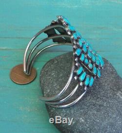 Vintage Pawn Native American Sterling Silver Turquoise Cluster Cuff Bracelet