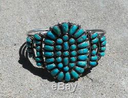 Vintage Pawn Native American Sterling Silver Turquoise Cluster Cuff Bracelet