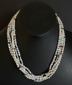 Vintage Pawn Native Sterling Silver Multi Stone Strand Freshwater Pearl Necklace