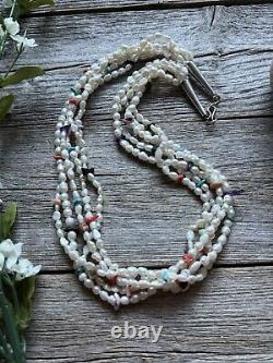Vintage Pawn Native Sterling Silver Multi Stone Strand Freshwater Pearl Necklace