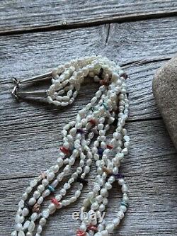 Vintage Pawn Native Sterling Silver Multi Stone Strand Freshwater Pearl Necklace