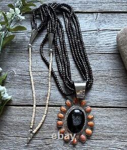 Vintage Pawn Native Sterling Silver Orange Spiny Oyster Pendant Necklace Set B