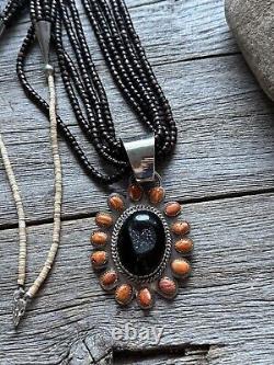 Vintage Pawn Native Sterling Silver Orange Spiny Oyster Pendant Necklace Set B
