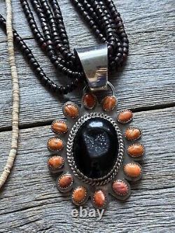 Vintage Pawn Native Sterling Silver Orange Spiny Oyster Pendant Necklace Set B