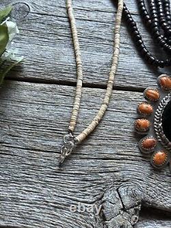 Vintage Pawn Native Sterling Silver Orange Spiny Oyster Pendant Necklace Set B