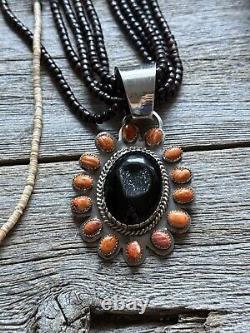 Vintage Pawn Native Sterling Silver Orange Spiny Oyster Pendant Necklace Set B