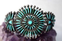 Vintage Pawn ZUNI Needlepoint Turquoise & Sterling Silver Cuff Bracelet 1940's