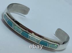 Vintage Pete Morgan Navajo Sterling Silver WFF Bangle With Turquoise Opal Inlay