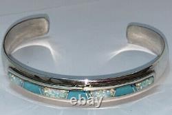 Vintage Pete Morgan Navajo Sterling Silver WFF Bangle With Turquoise Opal Inlay