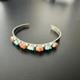 Vintage Petite Carved Turquoise & Coral Sterling Cuff Bracelet
