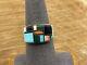 Vintage QT signed Navajo Multi Stone Sterling Silver inlay ring sz 7.5-929.24