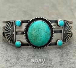 Vintage RARE Native American Navajo Turquoise Sterling Bracelet 42.5g 6.75 in