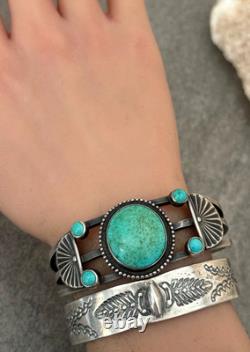 Vintage RARE Native American Navajo Turquoise Sterling Bracelet 42.5g 6.75 in