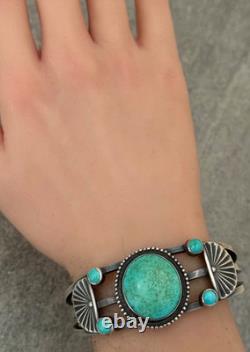 Vintage RARE Native American Navajo Turquoise Sterling Bracelet 42.5g 6.75 in