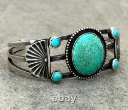 Vintage RARE Native American Navajo Turquoise Sterling Bracelet 42.5g 6.75 in