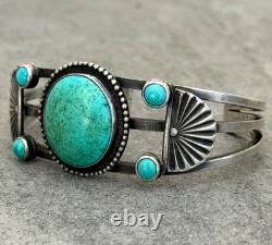 Vintage RARE Native American Navajo Turquoise Sterling Bracelet 42.5g 6.75 in