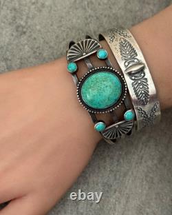 Vintage RARE Native American Navajo Turquoise Sterling Bracelet 42.5g 6.75 in