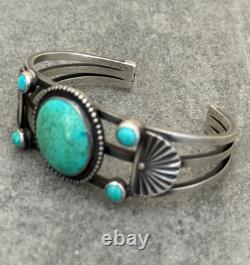 Vintage RARE Native American Navajo Turquoise Sterling Bracelet 42.5g 6.75 in