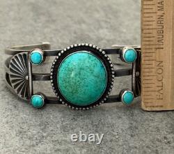 Vintage RARE Native American Navajo Turquoise Sterling Bracelet 42.5g 6.75 in