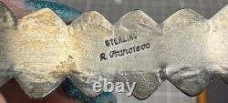 Vintage R Franatsao Sterling Silver Turquoise Cuff Bracelet Signed Southwestern