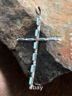 Vintage Rare Large Zuni Inlay Turquoise Sterling Silver Pendant Handmade Native