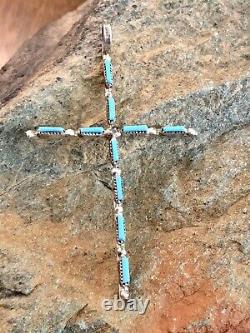 Vintage Rare Large Zuni Inlay Turquoise Sterling Silver Pendant Handmade Native