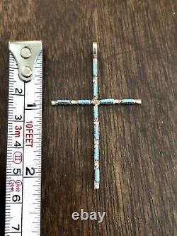 Vintage Rare Large Zuni Inlay Turquoise Sterling Silver Pendant Handmade Native