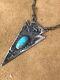 Vintage Rare Whirling Log Arrow Necklace With Smooth Bezel Turquoise