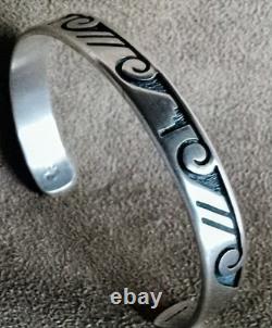 Vintage Robert Honyaktewa Hopi Native American Sterling Silver Cuff Bracelet