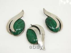 Vintage SHARON SANDOVAL Navajo Malachite Sterling Silver 925 Earrings & Pendant