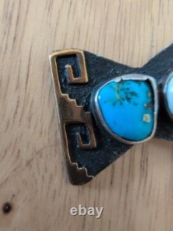 Vintage SHENAN BEGAY Navajo Sterling Silver & Gold Tone pendant Turquoise