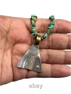 Vintage SHENAN BEGAY Navajo Sterling Silver & Gold Turquoise Beaded Necklace