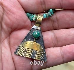 Vintage SHENAN BEGAY Navajo Sterling Silver & Gold Turquoise Beaded Necklace