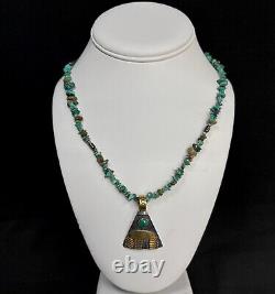 Vintage SHENAN BEGAY Navajo Sterling Silver & Gold Turquoise Beaded Necklace