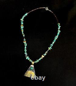 Vintage SHENAN BEGAY Navajo Sterling Silver & Gold Turquoise Beaded Necklace