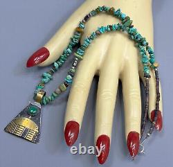 Vintage SHENAN BEGAY Navajo Sterling Silver & Gold Turquoise Beaded Necklace