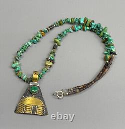 Vintage SHENAN BEGAY Navajo Sterling Silver & Gold Turquoise Beaded Necklace