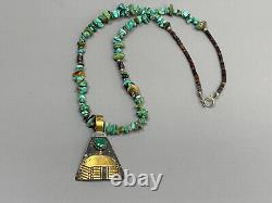 Vintage SHENAN BEGAY Navajo Sterling Silver & Gold Turquoise Beaded Necklace