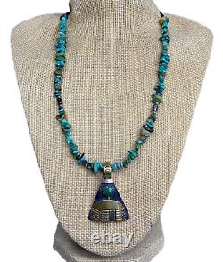 Vintage SHENAN BEGAY Navajo Sterling Silver & Gold Turquoise Beaded Necklace