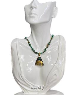 Vintage SHENAN BEGAY Navajo Sterling Silver & Gold Turquoise Beaded Necklace