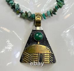 Vintage SHENAN BEGAY Navajo Sterling Silver & Gold Turquoise Beaded Necklace