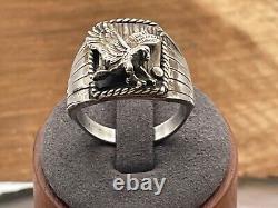 Vintage S. Ray Signed Navajo Sterling Silver Eagle Wing Ring in size 12.5-33.25